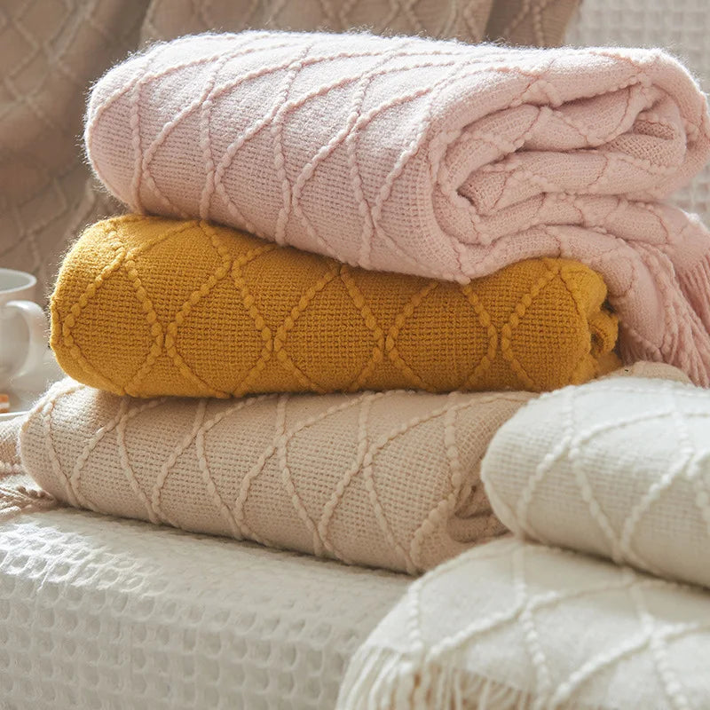 Pink Knitted Throw Blankets