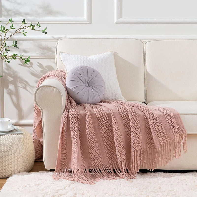 Pink Knitted Throw Blankets
