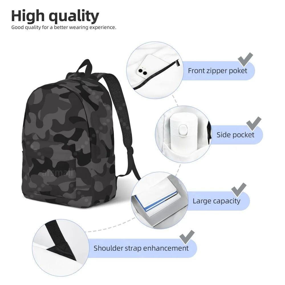 Black Camouflage School Backpack