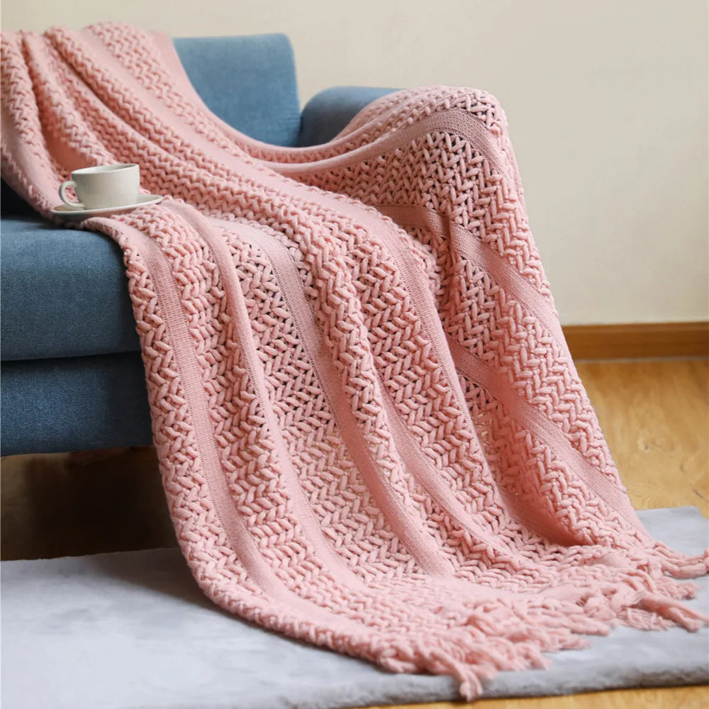 Pink Knitted Throw Blankets