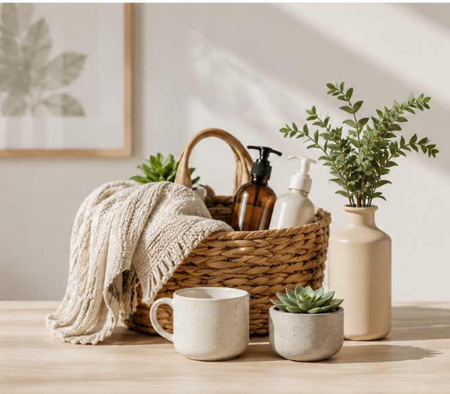 Everyday products arranged in a basket
