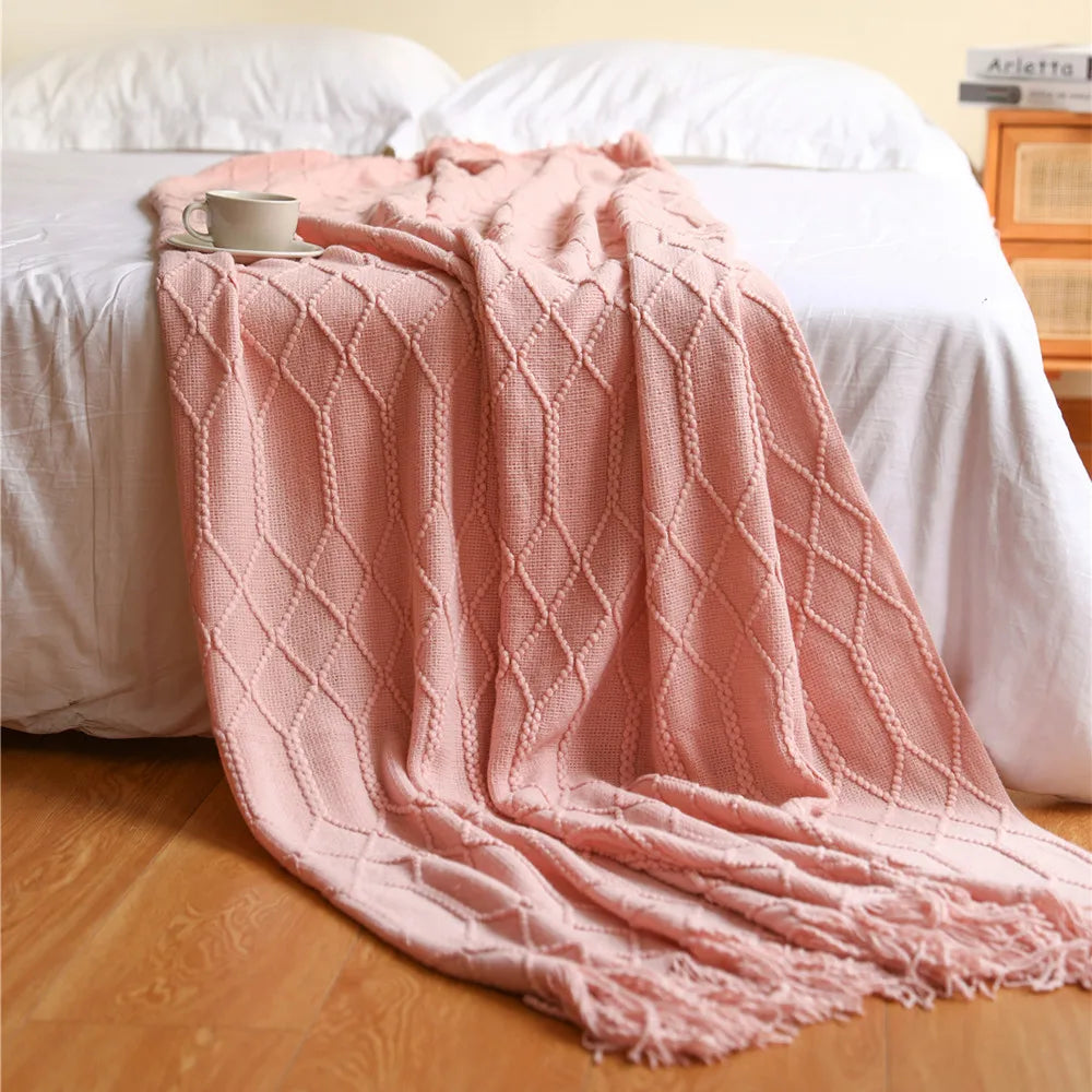 Pink Knitted Throw Blankets